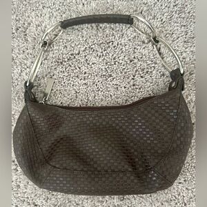 Retro Y2K Vintage Brown Faux Leather Mini Handbag With Metal Link Strap